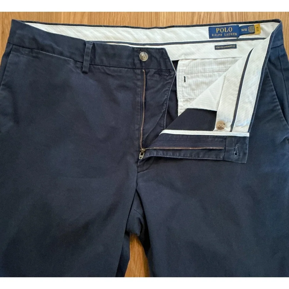 Polo Ralph Lauren Stretch Straight‎ Fit Chinos 36x30 Navy Blue Cotton Pants
